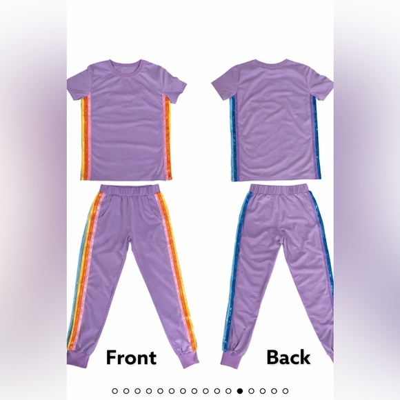 Lola & The Boys Lavender Rainbow Sequin Set 💜✨ Tee + Joggers NWT - Picture 3 of 7